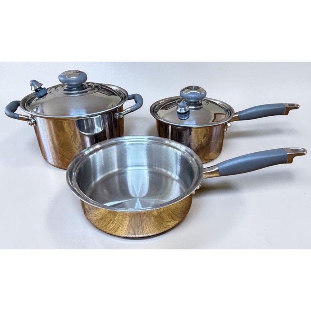 Royal Prestige 5 Pc T-304 2 & 4 Qt w/ Lids + 8" 5 Ply Surgical Stainless Italy